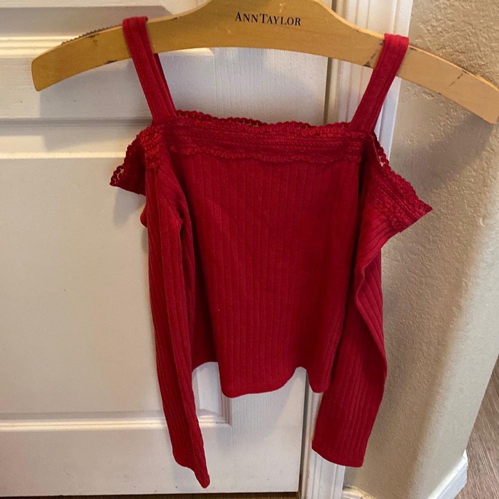 abercrombie and ditch girls red off the shoulder long sleeve NWOT
